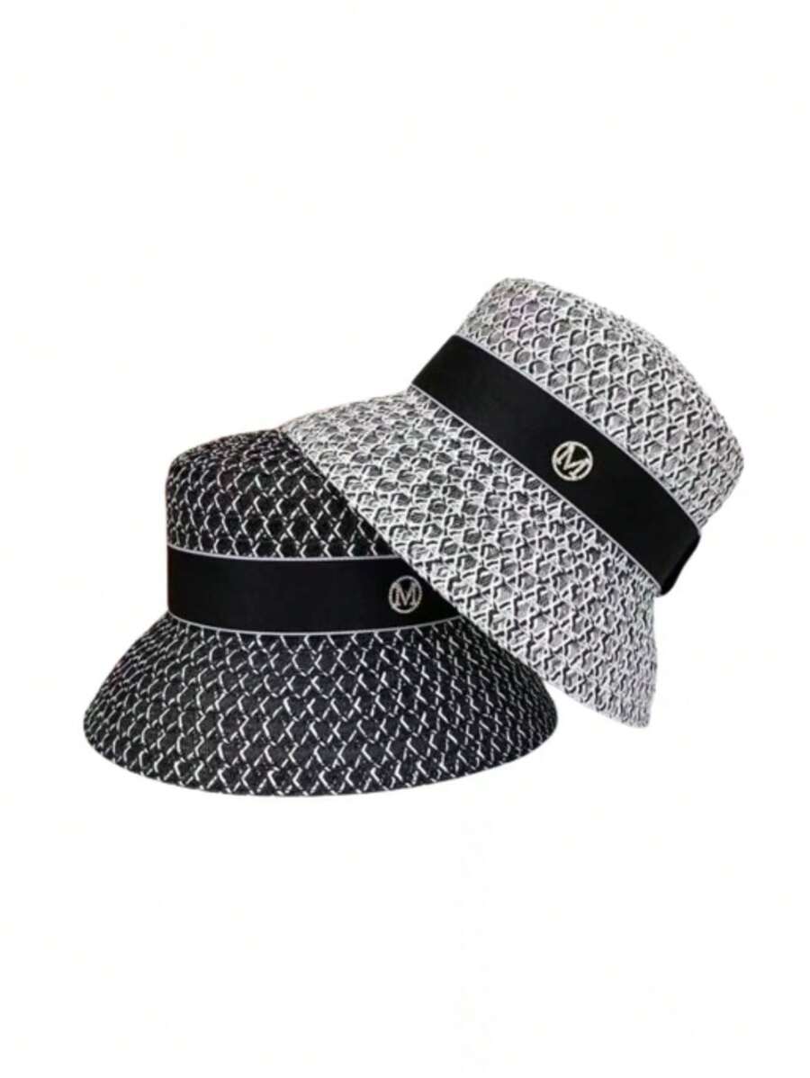 Fashionable M Logo Hollow Out Rhinestone Decor Fishing Hat, Breathable And Ventilated, Elegant Casual Bucket Hat For Women, Spring/Summer