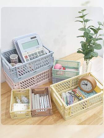 قطعة واحدة سلة تخزين مكتبية قابلة للطي، منظم بلاستيكي مفرغ، ديكور منزلي اليوم الوطني