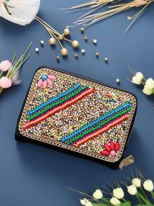Handmade Beaded Delicate Rainbow Boho Style Zipper Coin Purse Small And Lightweight Holder Wallet With Multiple Slots Large Capacity Mini Wallet Wallet Purse Wallet Card Wallet