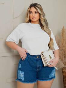 Women's Cropped Top Plus Size Short T-Shirt - trắng - Xem 1