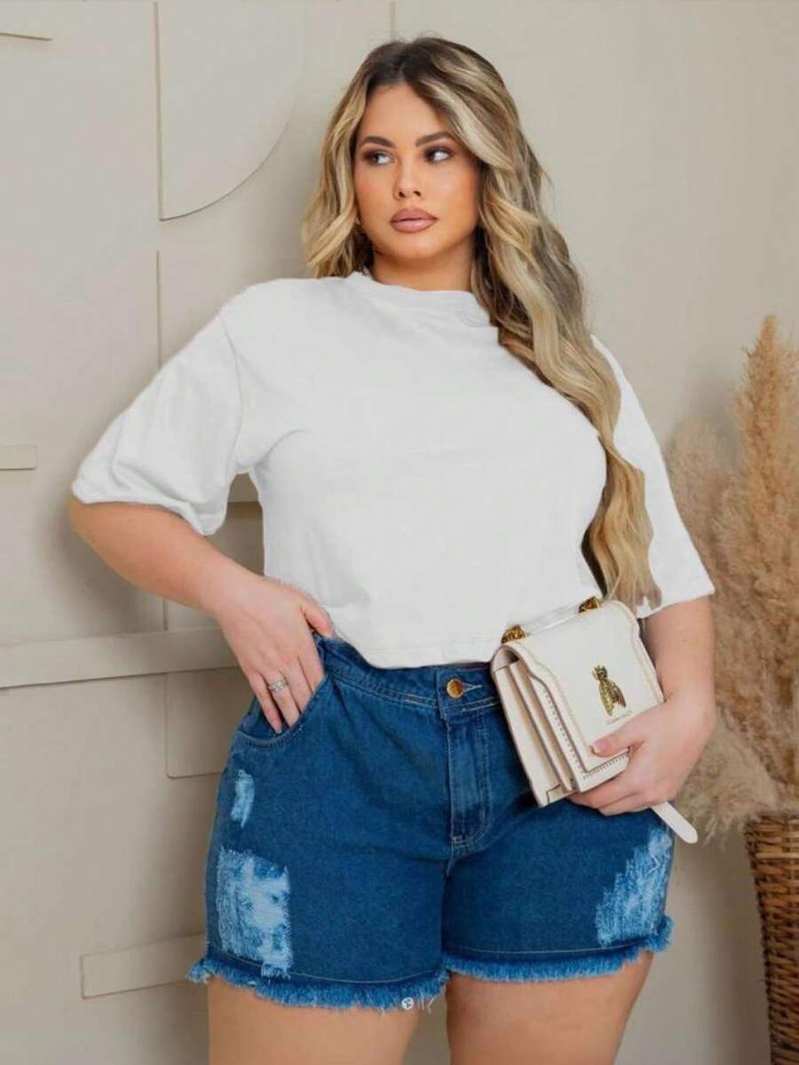Women's Cropped Top Plus Size Short T-Shirt - trắng - Xem 1