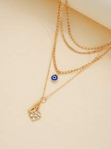 1 Set Women Simple Devil Eye Multi-Layer Necklace, Suitable For Holiday, Date, Gift, And Daily Wear