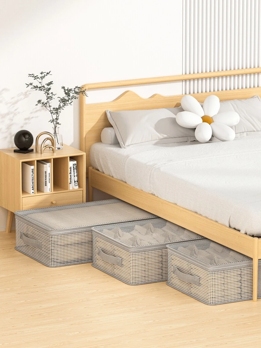 1pc White Bedroom Underbed Storage Bag, Foldable Portable Organizer Bag, Large Capacity Carpet Storage Bag, Seasonal Clothes & Quilt Storage Bag, Suitable For Living Room And Bedroom