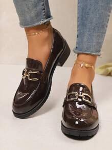 Damen Mode Plateau-Slipper Oxford Schuhe mit rundem Zeh, vintage metallic, rutschfest, verschleißfest, vielseitig, atmungsaktiv, bequem, flach, geeignet für Frühling & Herbst