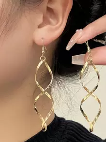 1 对独特螺旋曲线波浪设计耳环，高端美学耳坠 - 金黃色 - 查看 2
