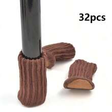 [Calcetines de punto antideslizantes para patas de silla] Juego de 4/24/32 piezas de calcetines de punto grueso de doble capa antideslizantes para patas de silla - Protectores de piso a rayas clásicos, cubiertas para reducción de ruido - Material de poliéster, multicolor