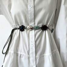 Retro Bohemian Waist Rope, High-End Woven Green Waist Belt For Women, Suitable For Dress, Shirt