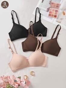 3件套女士舒适睡眠多色休闲无钢圈软杯纯色内衣文胸