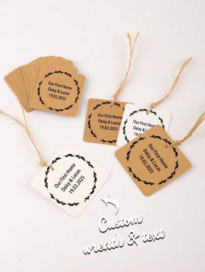 Etiquetas personalizadas para presente, 10/20/50 peças, etiqueta quadrada de 5 cm e 6 cm, cartão de papel kraft, etiqueta com texto personalizado, cartão de presente, flor, roupa, adequada para decoração de presente de feriado, etiqueta para decoração de flores, etiqueta para decoração de garrafas de vidro, etiqueta para decoração de embalagens de sobremesas