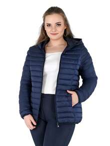 Women's Plus Size Puffer Jacket Quilted Lightweight Padding Hood Packable Coat - Blue - View 3