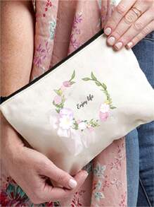 Flowers, Butterflies, Bows, Love, New Autumn Collection, Christmas Gift, Holiday Essential, Halloween, Christmas, Clutch, Coin Purse, Toiletry Bag, Makeup Bag, DIY, Gift For Girlfriend, Valentine's Day, Gift For Mom, Mother's Day, Travel, Bags, Women's Handbag, Travel Essential, Tote Bag, Customized Name - Beige - View 4