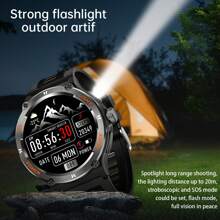 EIGIIS Smart Watches For Men With LED Flashlight 500mAh Big Battery Smart Watch 1.53" Big Screen Rugged Smartwatch 3ATM Waterproof Fitness Tracker For IOS Android Multifunctional Digital Watch Gifts For Men