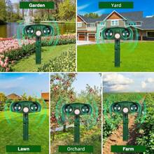 2 Pcs Solar - Powered Ultrasonic Animal Repeller: Outdoor - Ready, Motion - Sensing For Repelling Deer, Raccoons, And More - Green - View 5