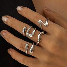 4Pcs/Set Fashion Gold Color Asymmetric Geometric Open Rings For Women Men Punk Metal Adjustable Knuckle Joint Ring Jewelry - 4 Piece Set - View 11