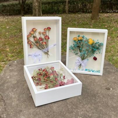 1 pieza Marco de decoración con flor seca hueca, marco de fotos 3D hecho a mano DIY, adecuado para días festivos y aniversarios