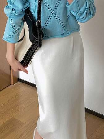 Falda larga elegante y entallada de unicolor para mujer