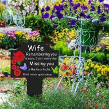 YAFITYES 1pc Garden Memorial Stake For Mom/ Dad/ Brother/ Mom & Dad/ Husband/ Wife/ And Other Loved Ones, Flower Butterfly Theme Weatherproof Plastic Grave Marker For Cemetery Decorations - Black - View 8