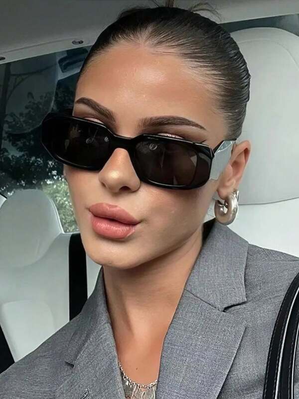 1 pieza Gafas de moda con marco rectangular pequeño, retro, personalizadas, versátiles, gafas de moda para mujer adecuadas para uso diario, fotografía callejera, vacaciones, turismo, accesorios de playa