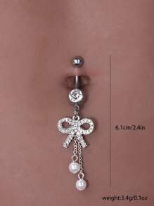 Anneau De Nombril En Acier Inoxydable Décoré D'un Nœud Papillon Scintillant En Strass Et De Fausses Perles