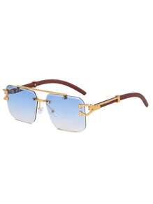 1pc Luxury Leopard Print Frame Glasses, Black Mirrored PC Lenses, Metal Hinges, Wood Grain Temples, Fashionable Hiking Glasses, Suitable For Travel And Party For Summer Beach Vacation,Outdoor,Travel