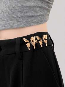 1pc Women's Metal Waist Belt With Butterfly Rhinestone Buckle, Fashionable Unique Detachable Adjustable Metal Waist Accessory, Suitable For Daily Wear And Best Gift For Friends - Multicolor - View 3