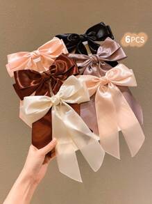 6 件装女孩彩色蝴蝶结丝带发夹，甜美发饰 - 彩色 - 查看 9