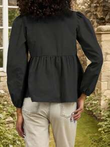 Tooluck Women's Bow Tie Casual Shirt - màu đen - Xem 2