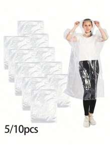 10pcs Disposable Heavy-Duty Raincoat With Windproof Hood, Portable Waterproof Poncho, For Travel And Outdoor Activities - Transparent And Disposable Travel Disposables Items Travel Hotel Essentials Outdoor Essentials Room Stuff Beach Travel Minis Periods Disposable Items Bathroom Accessories Summer Cooling, Beach, Travel
