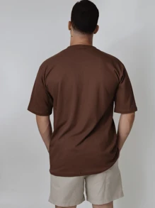 Kit 2 Men's Oversized T-Shirt Streetwear Plain Cotton Basic Collar - White/Brown - View 9