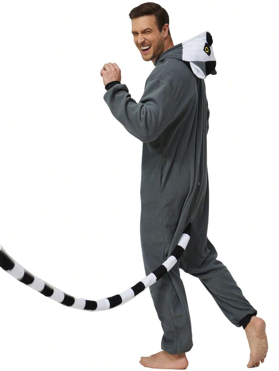 Men's Cartoon Animal Themed Cute Costume Jumpsuit - Grey - View 1