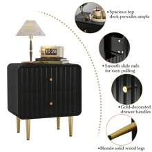 20" Modern Fluted Nightstand Set Of 2, White Wood Bedside Table With 2 Drawers & Gold Metal Handles - 黑色 - 查看 4