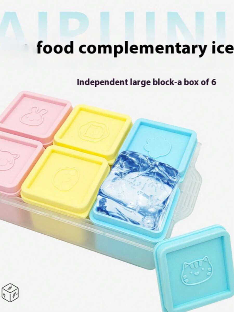 6格食物冷冻托盘储物容器带盖硅胶制冰机牛奶蔬菜水果零食容器巧克力冰淇淋家用卡通模具