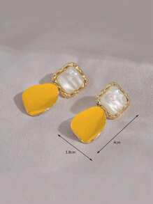 1 par de pendientes cuadrados asimétricos de color burdeos retro, elegantes y lujosos - Amarillo - Ver 3