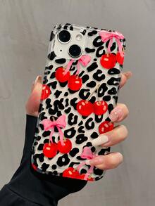 1pc Air Cushion Leopard Print Bow Cherry Pattern Full Coverage TPU Shockproof Phone Case Compatible With Apple IPhone 16, 15, 14, 13, 12, 11 Pro Max And Series - Multicolor - View 3