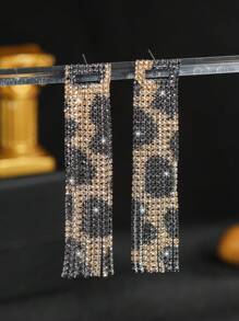 Spring Long Tassel Leopard Color Crystal Earring For Women 1 Pair