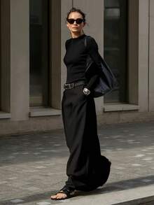 Women's Fashion Solid Color Skirt, Ideal For Commuting - Black - View 4