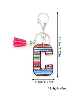1 pièce Porte-clés avec pompon moelleux arc-en-ciel rayé lettre style coréen, pendentif imprimé léopard, convient comme cadeau - Multicolore - Voir 4