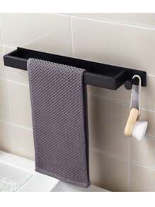 1 件免钉毛巾架，浴室毛巾收纳架 - 黑色 - 查看 3