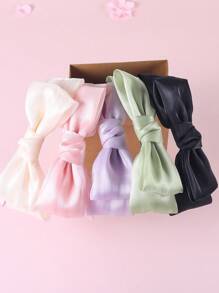 1/5 Pcs Girls Luxury Silky Big Bow Headband, New Fashion Lovely Bright Ribbon Bowknot Hairband Hair Accessories For Parties And Daily Use - Multicolor - View 5