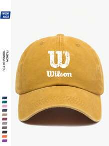 1pc Wilson Stylish Printed Baseball Cap, Vintage Dad Hat, Outdoor Casual Sun Protection, Breathable, Adjustable Size, Multi-Color Option, Tennis Sport Graphic, City Casual Sunhat