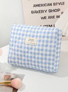 1 Pieza Bolsa de maquillaje con estampado de tablero de ajedrez para mujer, juego de bolsas de cosméticos azules lindas para decoración del hogar, bolsa con capacidad grande con asa, bolsa de maquillaje a cuadros azules, adecuada para almacenar brochas de maquillaje, lociones, limpiadores faciales, lápices labiales, pequeña bolsa de belleza para salones de uñas