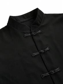 Camisa de manga larga casual de estilo chino para hombre, con cuello pequeño de pie, traje tradicional Tang, chaqueta Zhongshan suelta, transpirable y cómoda