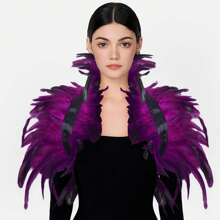羽毛披肩围巾人造羽毛上衣斗篷披肩肩披肩朋克哥特锐舞舞节领口带袖口节日羽毛肩章装扮配饰 - A - 查看 14