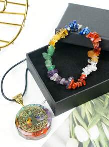1pc/Set Round, Moon, Rectangular, Slim Rectangular 7 Chakra Necklace And Bracelet Combination, Best Gift For Family And Friends