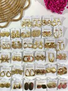 Gold Plated Earrings Kit, Women's Fashion Jewelry, Assorted Models - KIT 4 PAIRS - View 5