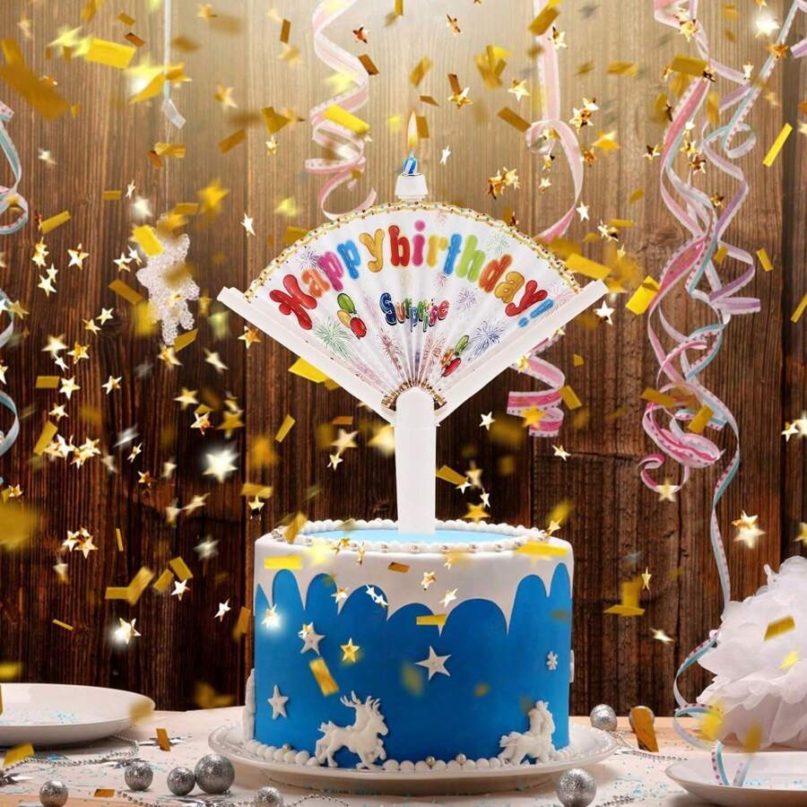 1/5pcs Surprise Fan Birthday Candle Creative Funny Cake Decoration Children's Votive Candle Suitable For Party Birthday Party Atmosphere Decoration Props,Birthday Candles,Birthday Decorations,Happy Birthday,Cake Candles,Room Decor - Multicolor - View 1