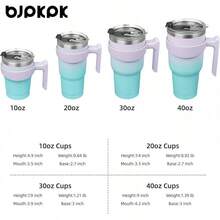 Vaso de  con asa de acero inoxidable con tapa y popote para mujer, color verde lavanda - A-Lavanda verde - Ver 5