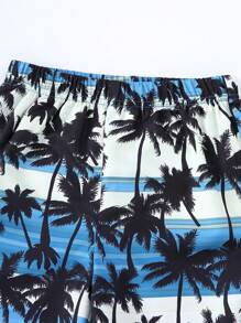 2 件套青少年男孩休闲装：无袖树印花 T 恤和松紧腰夏威夷短裤