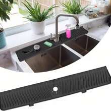 1pc Silicone Water Drain Mat/Anti-Slip Kitchen & Bathroom Sink Splash Guard Pad Kitchen Drainage Mat Silicone Drain Pad, Multifunctional Heat Insulation Pad NEW Kitchen Faucet Sinks Splash Guard Silicone Drain Pad Water Catcher Tray Slip Mat - 黑色 - 查看 3
