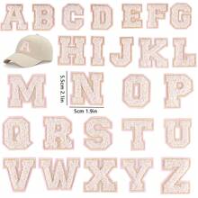 26 PEÇAS Remendos de Letras Adesivas Termofusíveis A-Z, Usados para DIY em Roupas, Tecidos, Sapatos, Bolsas, Acessórios de Vestuário com Letras (Rosa)